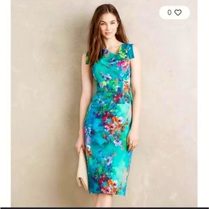 Black Halo LA Painted Lagoon Jackie Lanai Sheath Dress Lined Blue Green